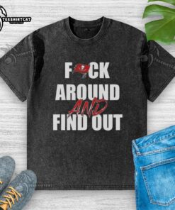 Funny 'Fck Around and Find Out' Tampa Bay Buccaneers washed t-shirt featuring vibrant graphics and a trendy design.