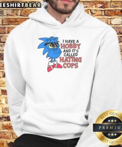 Funny 'I Have A Hobby Called Hating Cops' hoodie featuring Garfield and Sonic, perfect for humorous streetwear fashion.