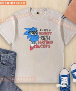 Alt Text: Funny 'I Have A Hobby Called Hating Cops' Garfield Sonic T-Shirt, showcasing a quirky design for humor lovers.