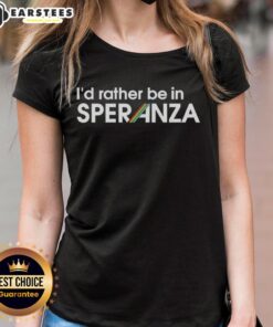Alt Text: Funny I'd Rather Be in Speranza Arc Raiders Logo Ladies Tee featuring a playful design for fans.