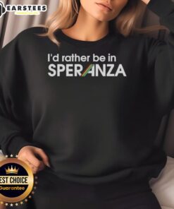 Alt Text: Funny I'd Rather Be in Speranza Arc Raiders logo sweatshirt featuring a playful design for fans and gamers.