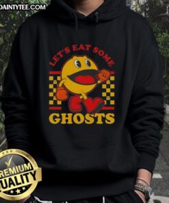Alt Text: Funny Pacman hoodie featuring 'Let's Eat Some Ghosts' design, perfect for gamers and retro arcade fans.