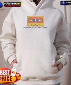Funny Powered By Cassettes Hoodie featuring a retro cassette tape design, perfect for music lovers and vintage style enthusiasts.