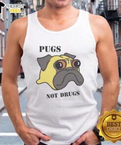 Funny Pugs Not Drugs Tank Top featuring playful pug graphics and a catchy slogan for dog lovers and humor enthusiasts.