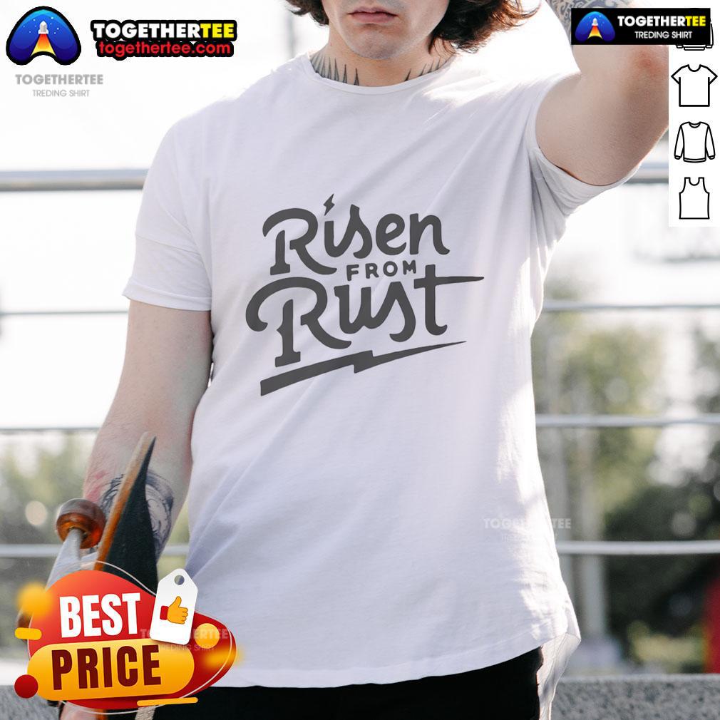 Funny Risen From Rust Buffalo Bills T Shirt Alt Text: Funny Risen From Rust Buffalo Bills T-Shirt featuring a playful design for passionate fans of the team.