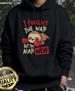 Funny sloth boxing hoodie with 'I Fought The Nap But The Nap Won' slogan, perfect for nap lovers and quirky fashion enthusiasts.