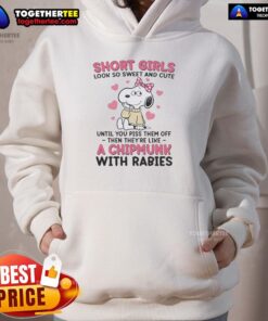 Alt Text: Funny Snoopy wearing a pink bow on a cute hoodie, perfect for girls who look sweet until they get annoyed.