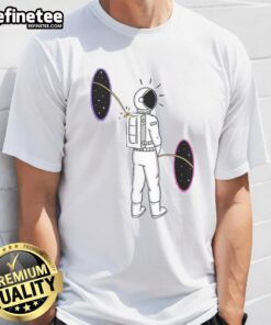 Funny Space Portal T-Shirt featuring an astronaut peeing, perfect for space lovers and humor enthusiasts.