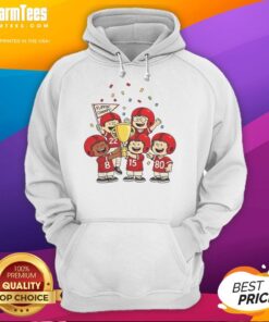 Alt Text: Funny Peanuts Flippin Champs hoodie featuring playful cartoon characters from Peanuts comic strip.