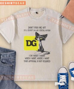 Alt Text: Funny tired cat wearing a Grumpy Dollar General Woman t-shirt, showcasing its sassy personality and attitude.