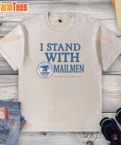Funny USPS t-shirt featuring 'I Stand With Mailmen' slogan, perfect for postal service supporters and humor enthusiasts.