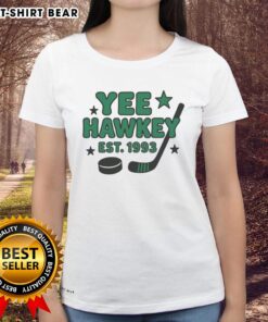 Funny Yee Hawkey Hockey Est 1993 Ladies Tee featuring a playful design perfect for hockey fans and casual wear.