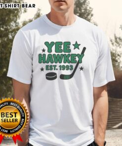 Alt Text: Funny Yee Hawkey Hockey T-Shirt, established 1993, featuring a playful design perfect for hockey fans and enthusiasts.