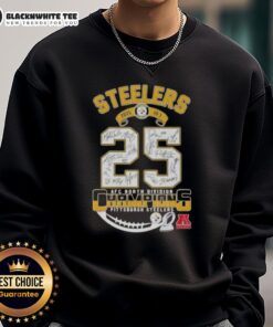 Pittsburgh Steelers AFC North Division Champions sweatshirt featuring signatures, celebrating the 2025 victory.