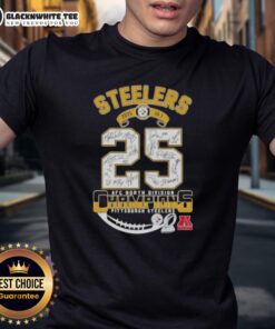 Good 2025 Pittsburgh Steelers AFC North Division Champions T-Shirt featuring signatures, showcasing team pride and history.