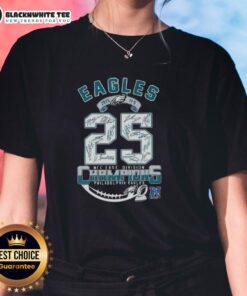 Philadelphia Eagles NFC East Champions Ladies Tee featuring all signatures, celebrating the 2025 victory.