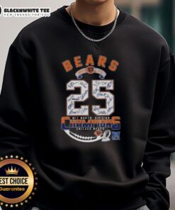 Alt Text: Chicago Bears NFC North Division Champions Sweatshirt 2025 with signatures, celebrating team pride and victory.