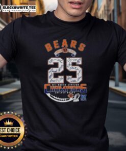 Alt Text: Chicago Bears 2025 NFC North Division Champions T-Shirt featuring all player signatures, celebrating the team's victory.