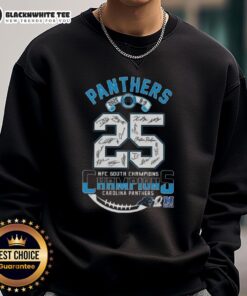 Carolina Panthers NFC South Division Champions 2025 sweatshirt featuring all signatures of the team members.