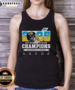 Jacksonville Jaguars tank top celebrating the 2025 AFC South Division Champions title in bold team colors.