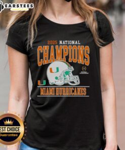 2025 CFP National Champions Miami Hurricanes Football ladies tee featuring team logo and vibrant colors.