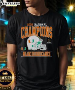 2025 CFP National Champions Miami Hurricanes football T-shirt featuring vibrant team colors and logo design.
