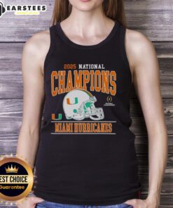 Good 2025 CFP National Champions Miami Hurricanes football tank top featuring team colors and logo design.