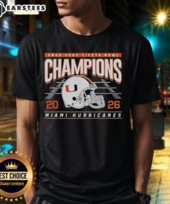 Miami Hurricanes Helmet Classic T-Shirt celebrating the 2026 Fiesta Bowl Champions in vibrant colors and design.