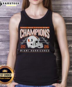 Alt Text: Miami Hurricanes helmet graphic on a classic tank top celebrating the 2026 Fiesta Bowl Champions.