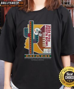Good 2026 Vrbo Fiesta Bowl Miami Hurricanes CFP Semifinal Prick 6 Ladies Tee showcasing vibrant team colors and design.