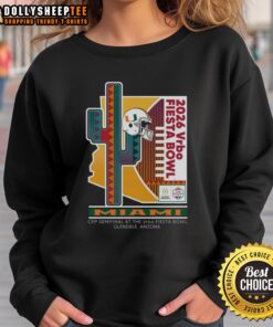 Alt Text: 2026 Vrbo Fiesta Bowl Miami Hurricanes CFP Semifinal sweatshirt featuring team colors and logo for fans.
