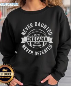 Indiana Hoosiers sweatshirt celebrating 50 years of resilience, 2025 National Champions, 'Never Daunted, Never Defeated.'