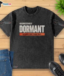 Funny washed t-shirt featuring 'Good Aggressively Dormant Internal Root Work' graphic, perfect for casual wear.