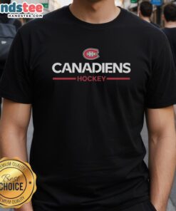 Alt Text: Good Alexandre Carrier proudly wearing a Montreal Canadiens hockey t-shirt, showcasing team spirit and style.