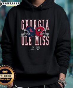 Alt Text: Good Allstate Sugar Bowl 2026 Ole Miss vs Georgia helmet matchup hoodie showcasing team logos and colors.