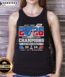 Alt Text: Ole Miss Rebels Hotty Toddy tank top featuring Good Allstate Sugar Bowl logo inside Caesars Superdome.