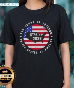 Good American Freedom 250th Anniversary tee featuring a US map design, celebrating 1776-2026 for ladies.