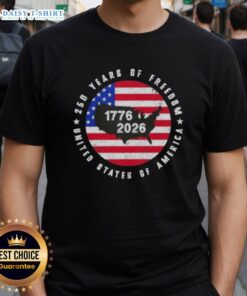 Good American Freedom 250th Anniversary 1776-2026 US Map T-Shirt showcasing patriotic design and celebration of history.