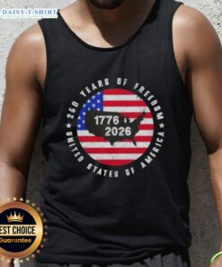 Good American Freedom 250th Anniversary tank top featuring a US map design celebrating 1776-2026.