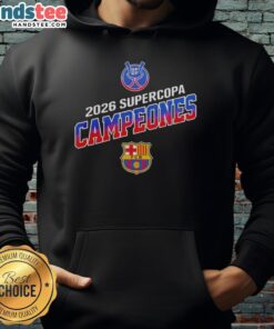 Good Barcelona FC Winners Supercopa Campeones 2026 RFEF hoodie featuring team logo and vibrant colors.