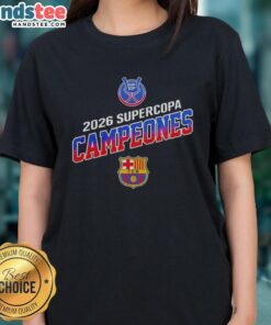 Barcelona FC winners Supercopa Campeones 2026 RFEF ladies tee celebrating their victory in a stylish design.