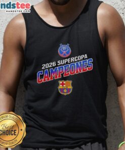 Barcelona FC winners Supercopa 2026 RFEF tank top featuring team logo and vibrant colors celebrating their victory.