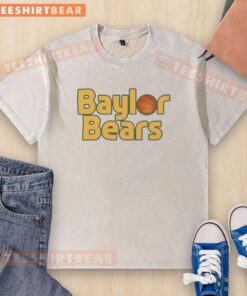 Good Baylor Bears Basketball Stacked Hoops Washed T-Shirt displayed on a wooden background, showcasing vibrant team colors.