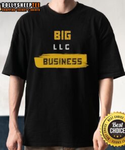 Gold t-shirt featuring 'Good Big Business Corp' and 'Big Business LLC' logos, perfect for showcasing your entrepreneurial spirit.