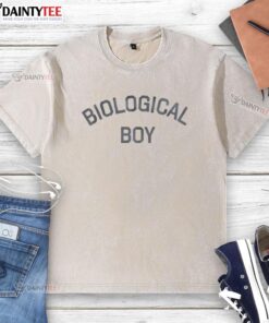 Good Biological Boy washed t-shirt displayed on a hanger, showcasing its soft fabric and eco-friendly design.