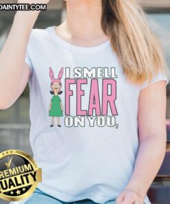 Alt Text: Louise from Bob's Burgers wearing 'I Smell Fear On You' tee, showcasing her playful character and unique style.