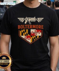 Good Boltermore Warhammer X Maryland Flag Logo T-Shirt featuring a unique design blending Warhammer and Maryland pride.