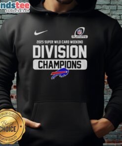 Buffalo Bills 2025 Super Wild Card Weekend Division Champions Hoodie featuring team colors and logo, perfect for fans.