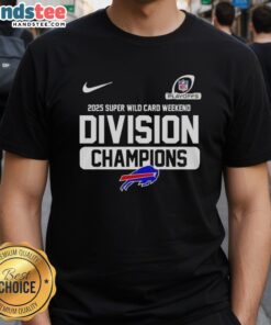 Buffalo Bills 2025 Super Wild Card Weekend Division Champions T-Shirt featuring team logo and vibrant colors.