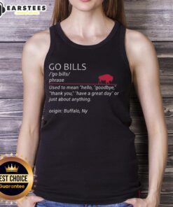 Buffalo Bills tank top featuring 'Go Bills' text, perfect for fans to express hello, goodbye, and thank you.